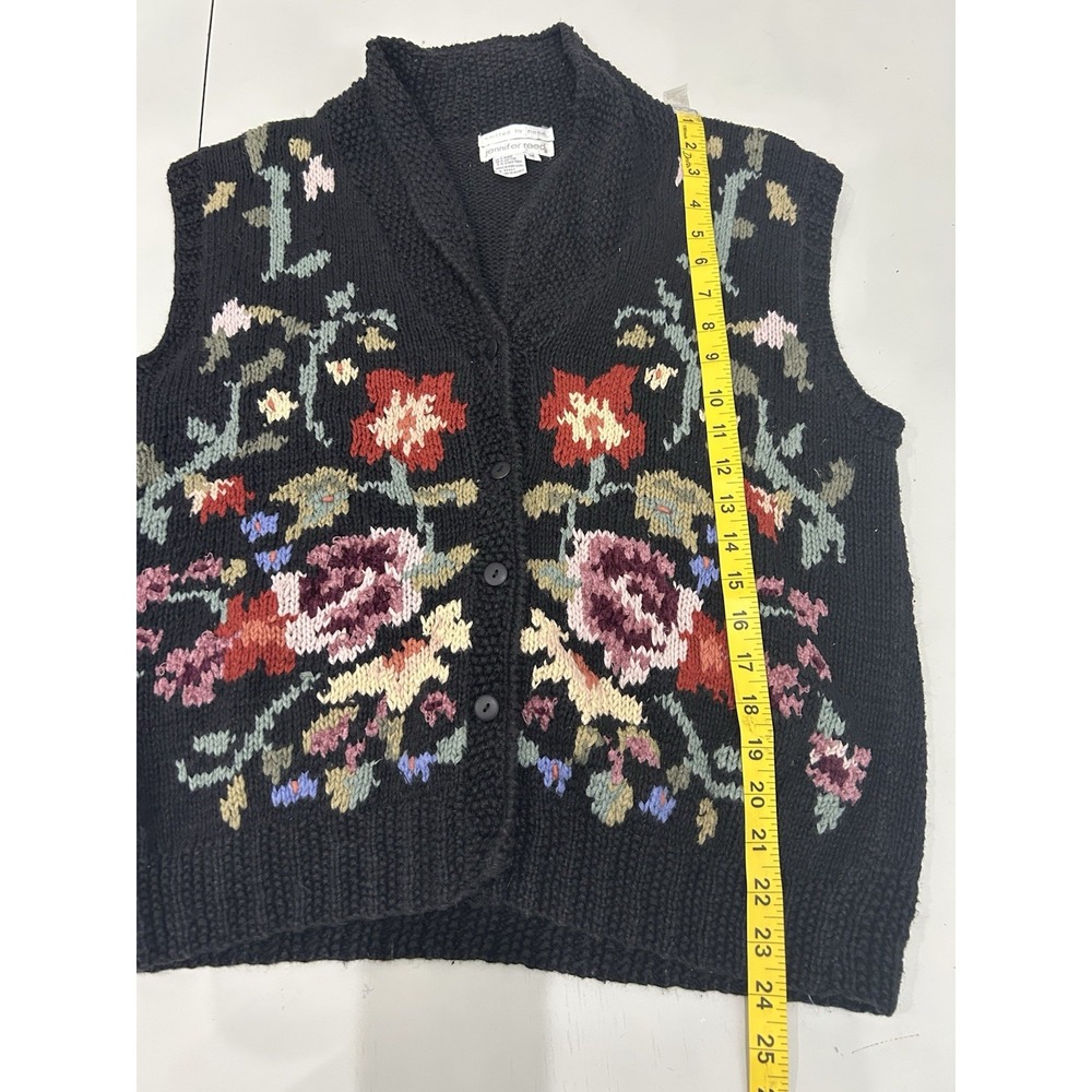 VTG Jennifer Reed Hand Knitted Sweater Vest Dark Floral Cottagecore Twee Size M - Picture 7 of 10